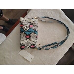 Caroline Hill Snake Blue Coral Crossbody Bag P2216 Faux Snakeskin Teal Pink NEW